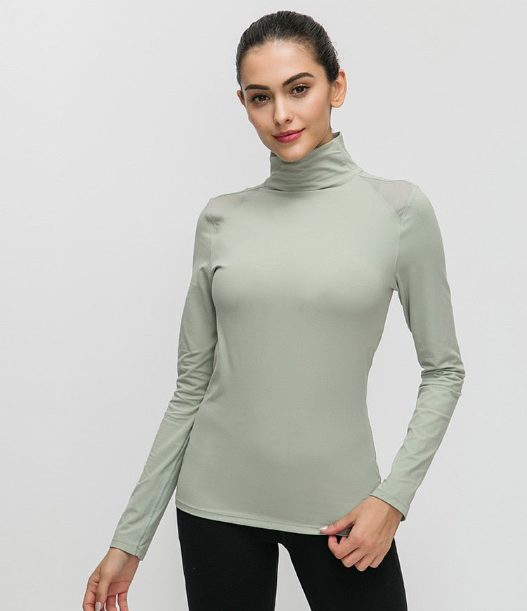 Mesh Shoulder Turtle Neck