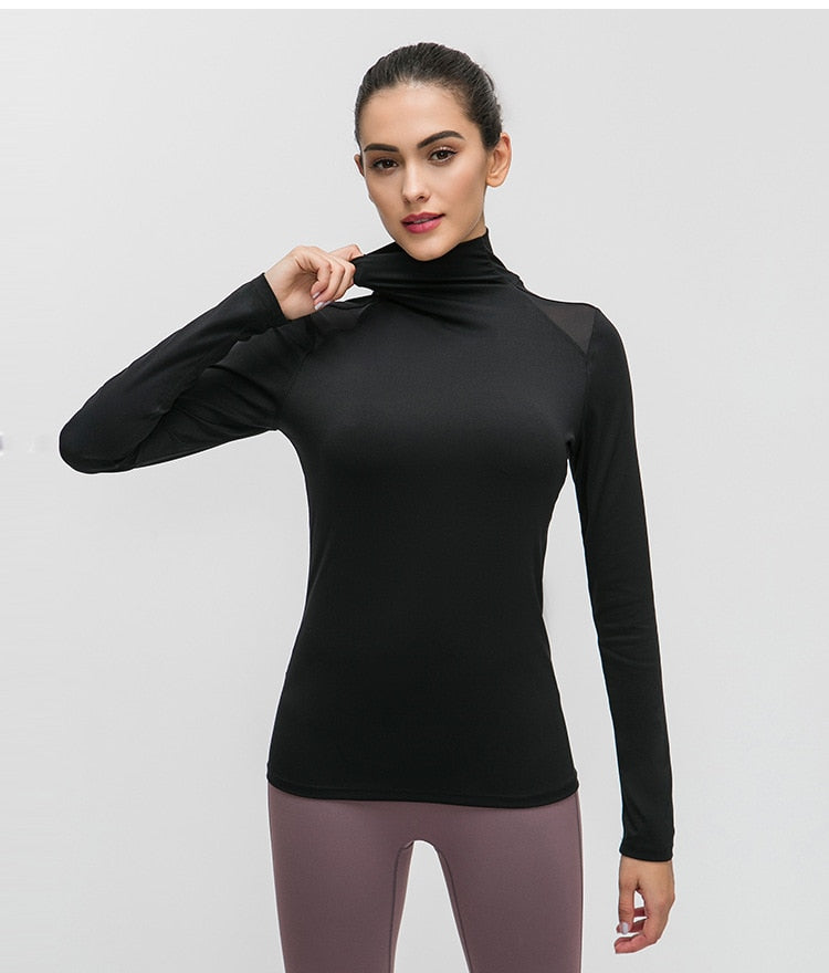 Mesh Shoulder Turtle Neck